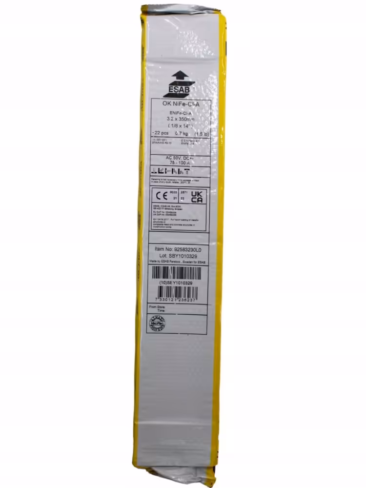 Elektroda zasadowa do żeliwa ESAB OK 92.58 NiFe-Cl-A o średnicy 3.2 mm i długości 350 mm opakowanie 0.7 kg do żeliwa sferoidalnego