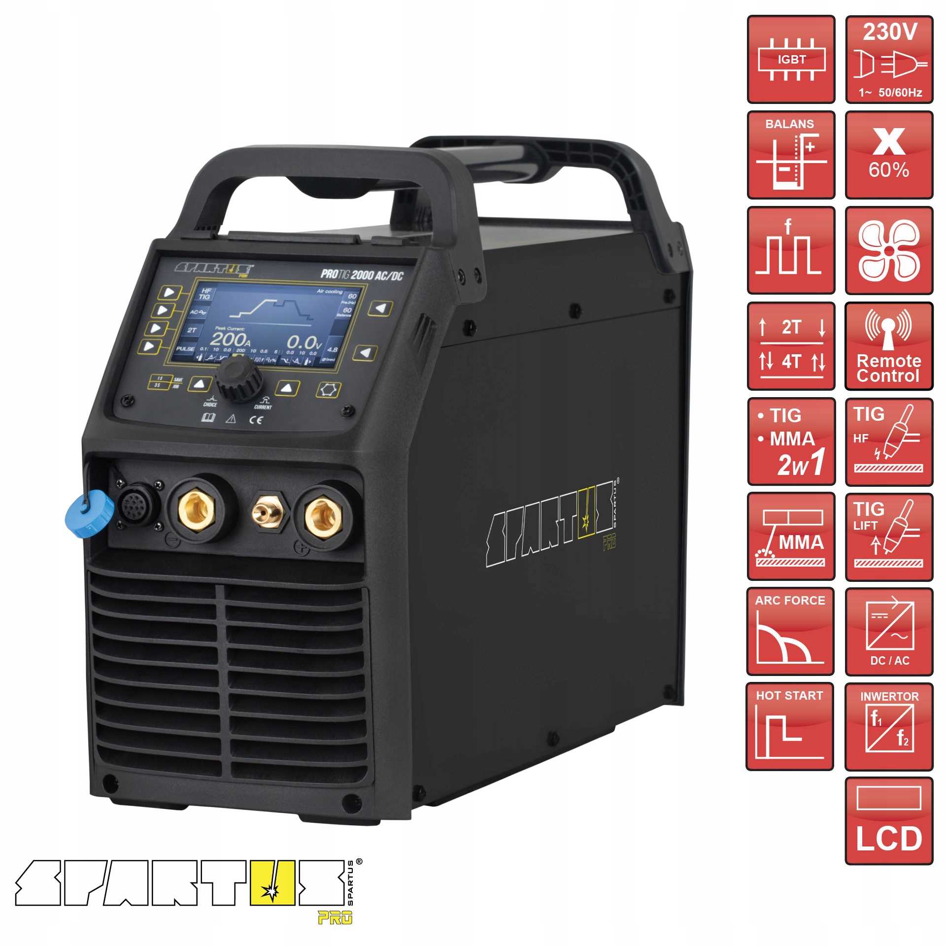 Spawarka TIG SPARTUS ProTIG 2000 AC/DC 200A Puls MMA IGBT Panel LCD 230V - obrazek 2
