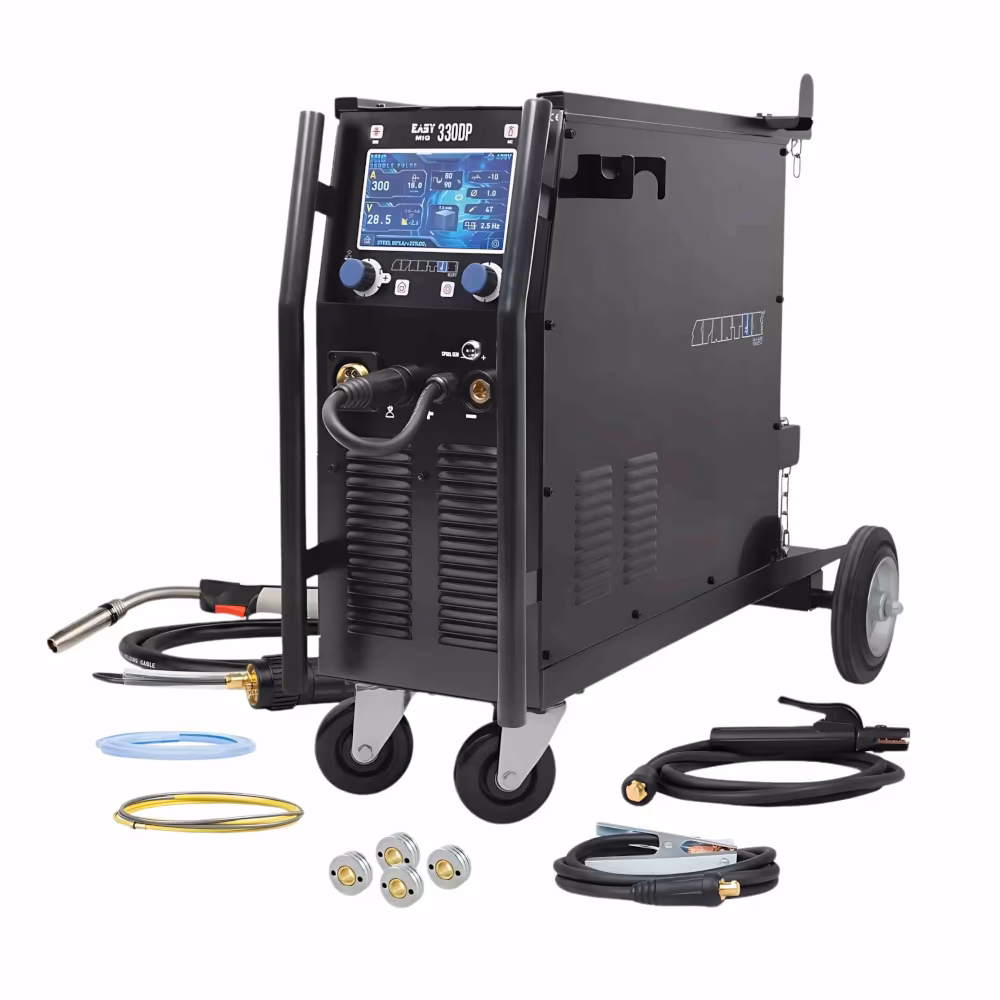 Kompletny zestaw spawalniczy SPARTUS EasyMIG 330 DUAL PULSE LCD 300A z uchwytem Easy 360 i akcesoriami