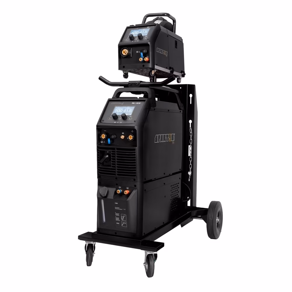 Spawarka Migomat SPARTUS ProMIG 535DP Dual Pulse zestaw z chłodnicą, podajnikiem 4R i wózkiem jezdnym.