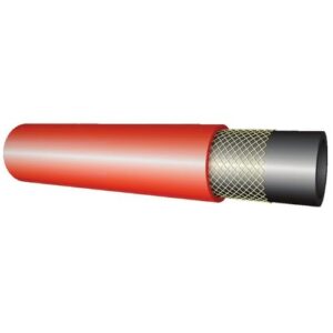 Czerwony gumowy wąż do acetylenu Fagumit o średnicy fi 6.3 mm i długości 50m zwinięty w krążek, elastyczny wąż spawalniczy acetylenowy.
