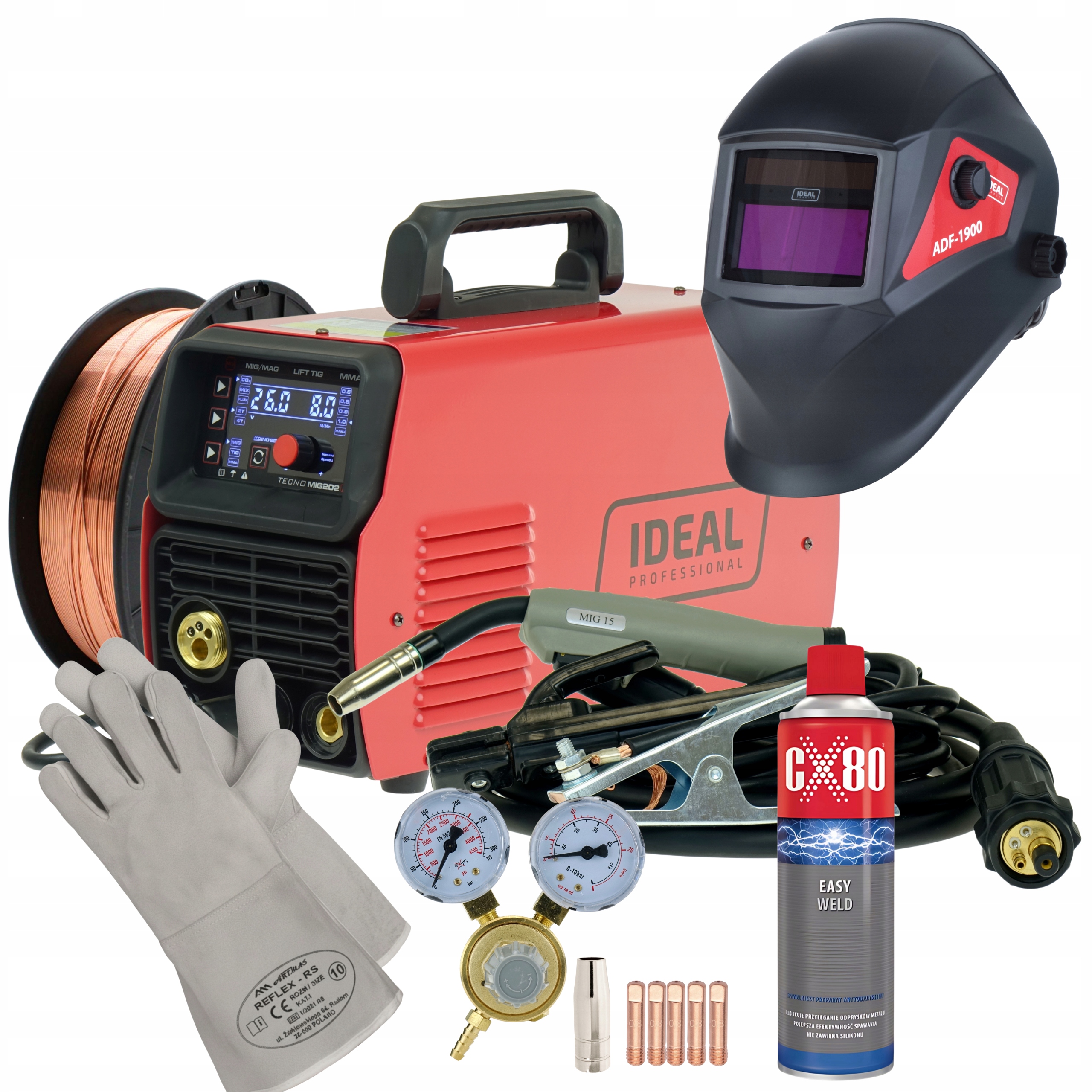 Spawarka MIGOMAT 3w1Ideal TecnoMig 202 Synergia LED MIG MMA TIG FLUX zestaw