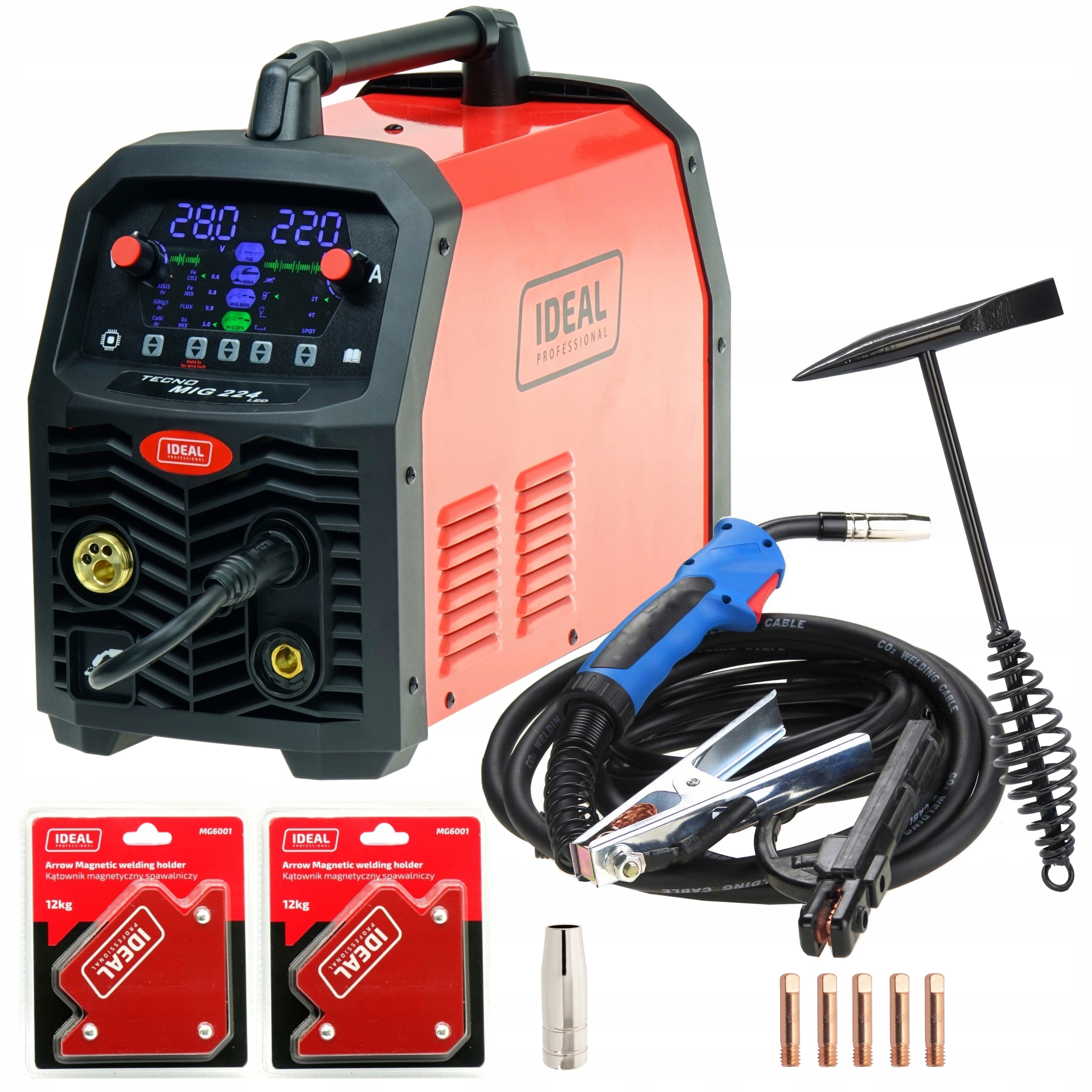 Spawarka MIGOMAT TECNO MIG 224 SYNERGIC LED 4x4 MMA FLUX TIG LIFT 230V 220A