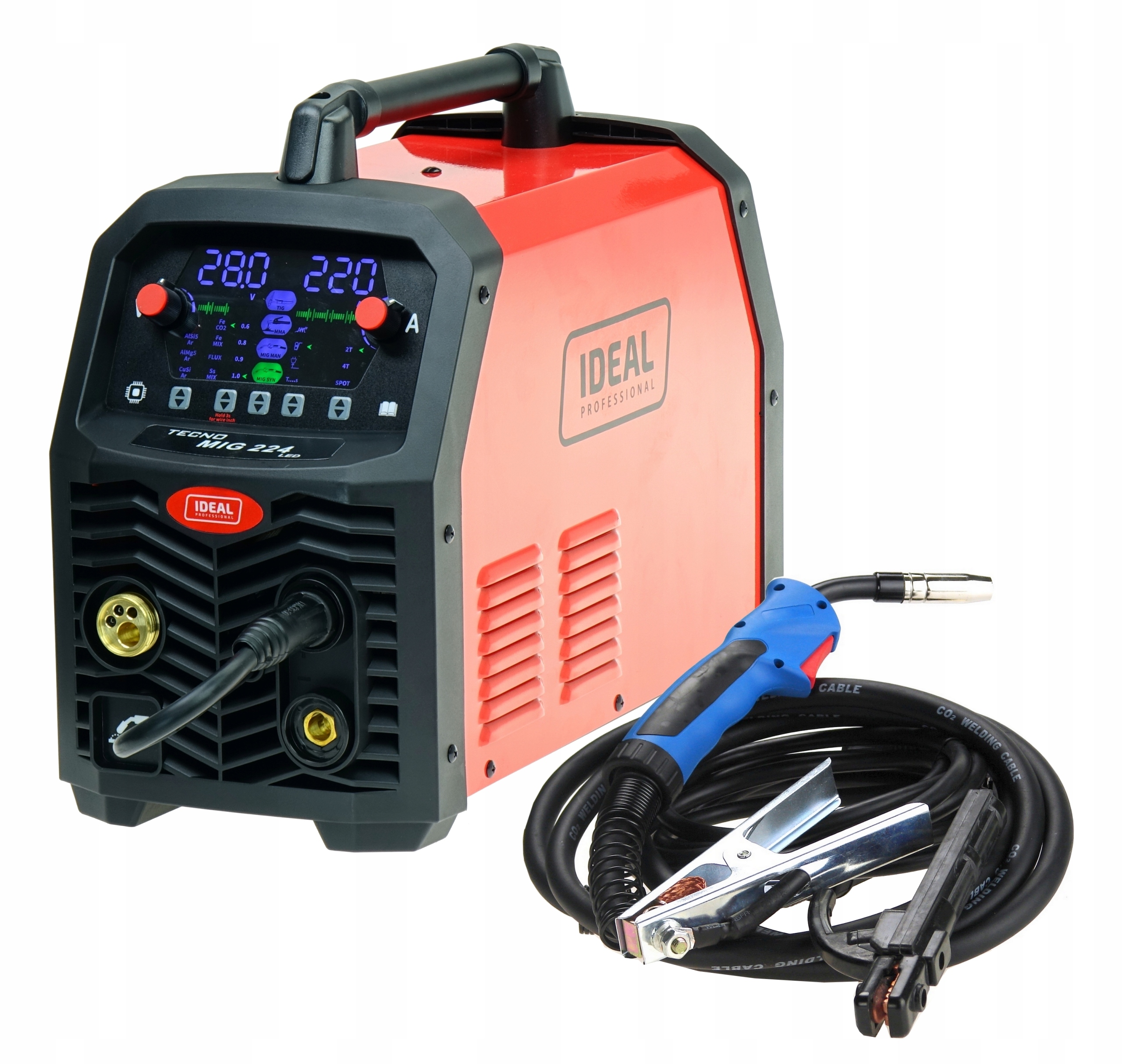 Spawarka MIGOMAT TECNO MIG 224 SYNERGIC LED 4x4 MMA FLUX TIG LIFT 230V 220A - obrazek 2