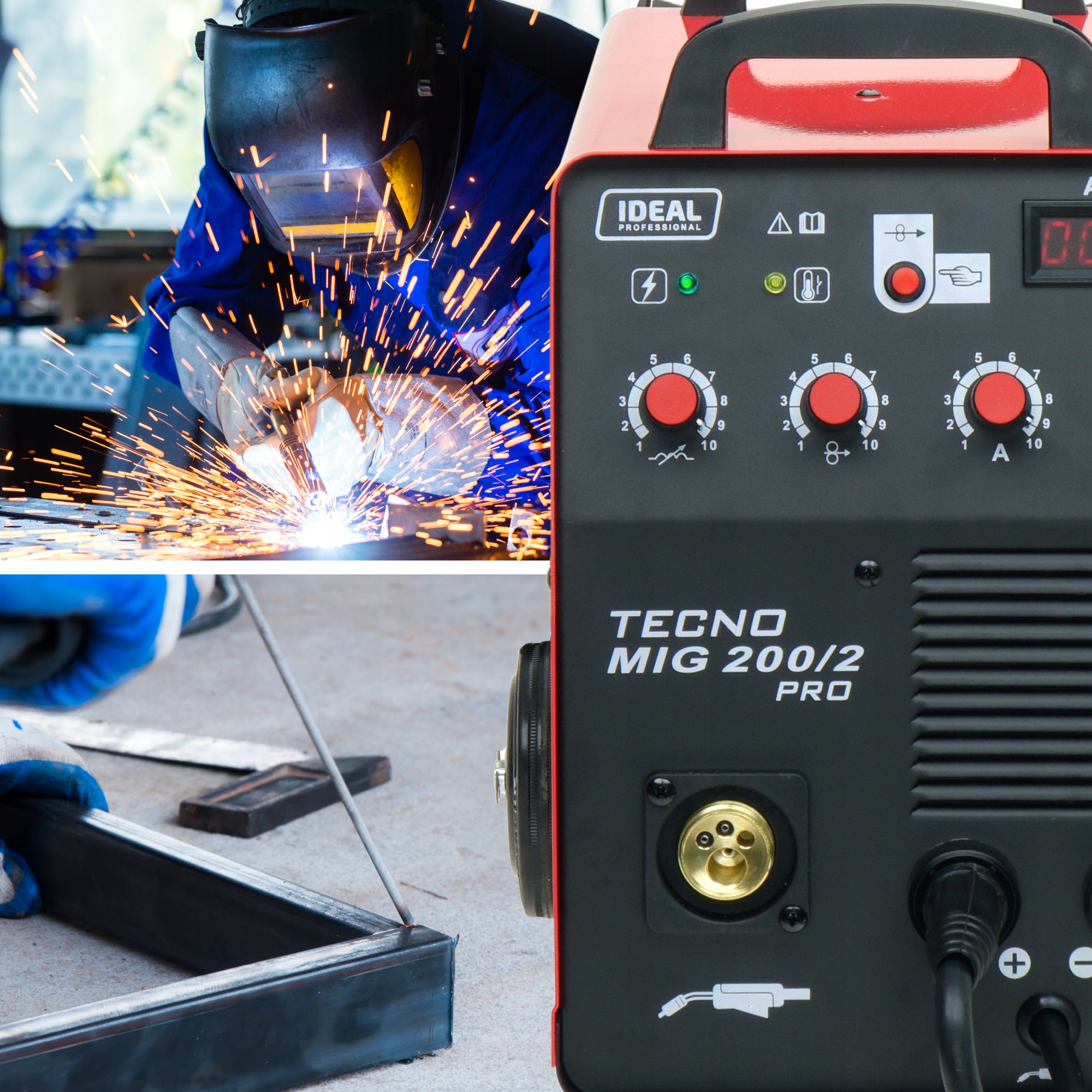 Spawarka MIGOMAT 2w1 Ideal Tecno Mig 200/2 PRO 230/400V MIG/MAG MMA FLUX zestaw + przyłbica - obrazek 12