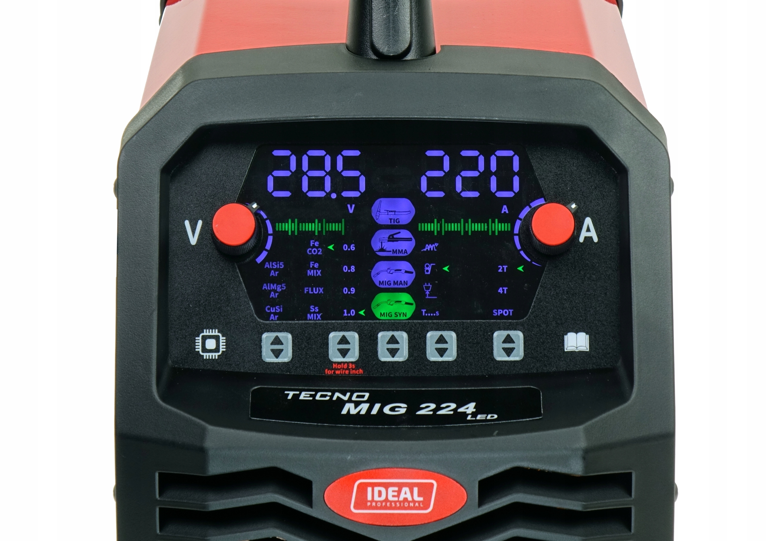 Spawarka MIGOMAT TECNO MIG 224 SYNERGIC LED 4x4 MMA FLUX TIG LIFT 230V 220A - obrazek 8