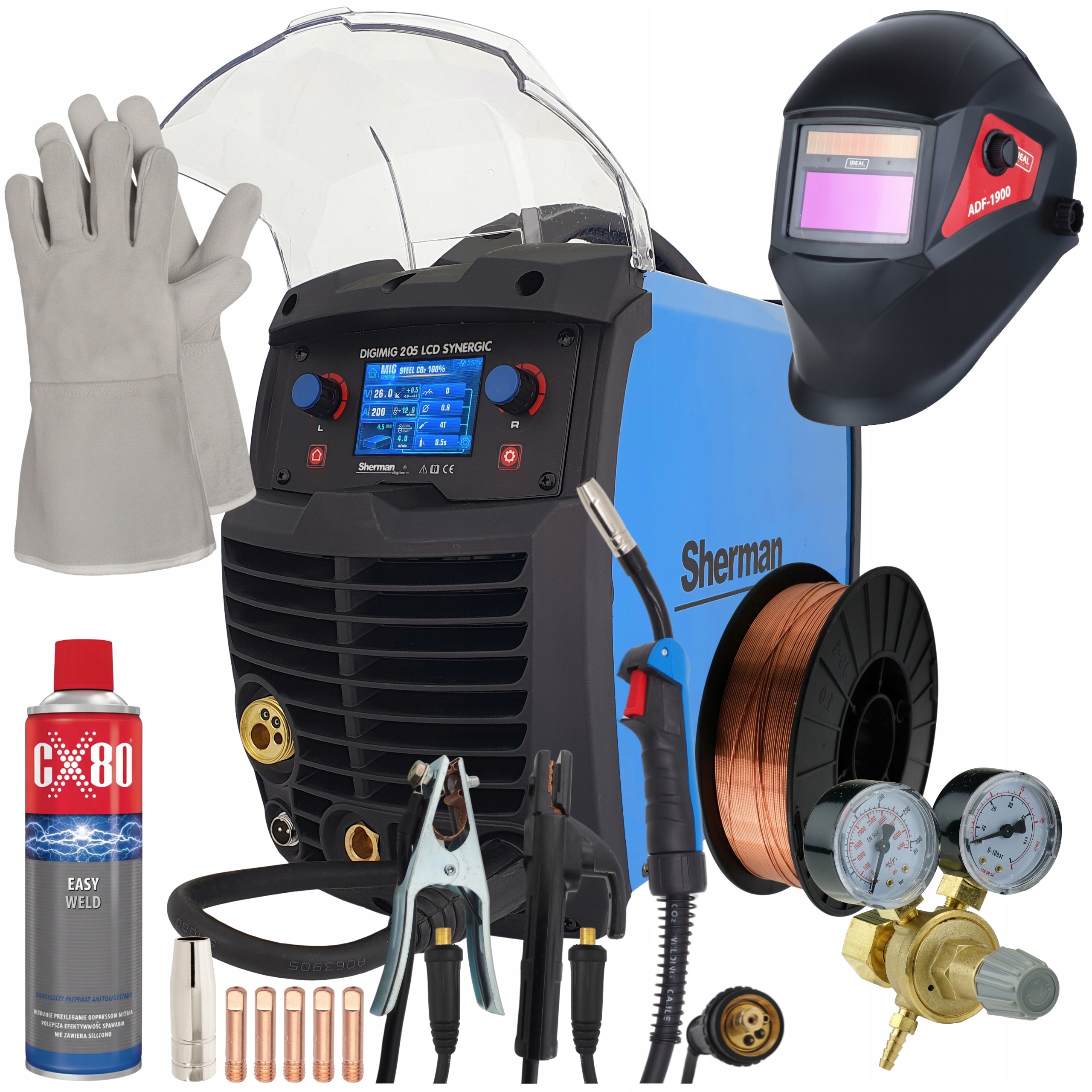 SPAWARKA migomat DIGIMIG 205 LCD SYNERGIC SHERMAN MIG MMA TIG 200A 230V