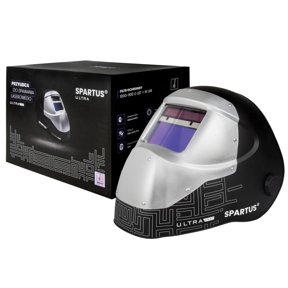 Automatyczna przyłbica do spawania laserowego SPARTUS Ultra VX27, profesjonalna maska ochronna z filtrem samościemniającym do laserów klasy 4.