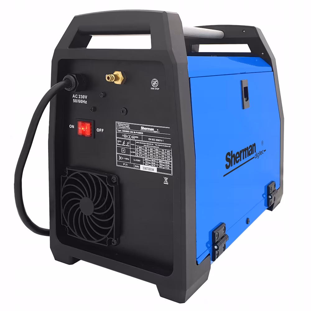 Tylny panel obudowy spawarki inwertorowej DIGIMIG 202 M-POWER z systemem chłodzenia Fan Stop