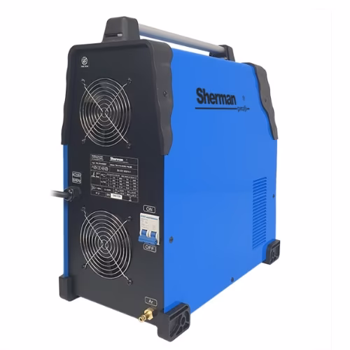 Panel przedni spawarki TIG 210 AC/DC pulse SHERMAN z czytelnym interfejsem LED i zaawansowaną regulacją pulsu.