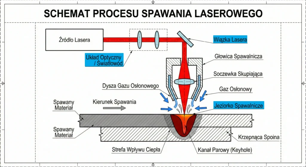 schemat procesu spawania laserowego