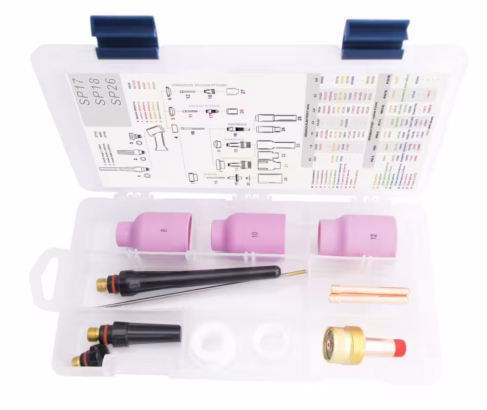 Zestaw części TIG BOX z dużą soczewką gazową do elektrody 3.2mm do uchwytów spawalniczych 17, 18 i 26