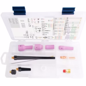 Zestaw akcesoriów spawalniczych TIG BOX w wersji standardowej do uchwytów 9 i 20, przeznaczony do elektrody o średnicy 3.2mm.