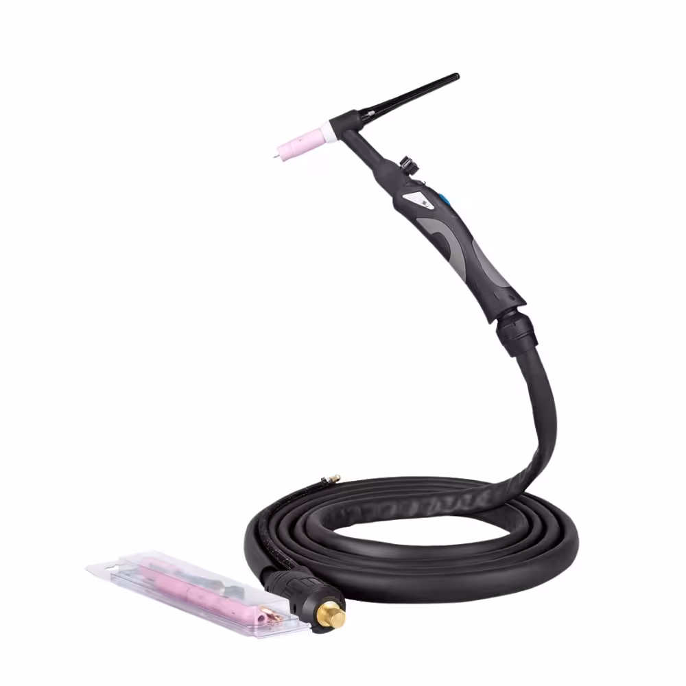 Uchwyt spawalniczy TIG 26V z zaworkiem i sterowaniem w rękojeści, seria Easy, długość 4m, przyłącze SK35, pakiet przewodów D, wężyk 30cm.