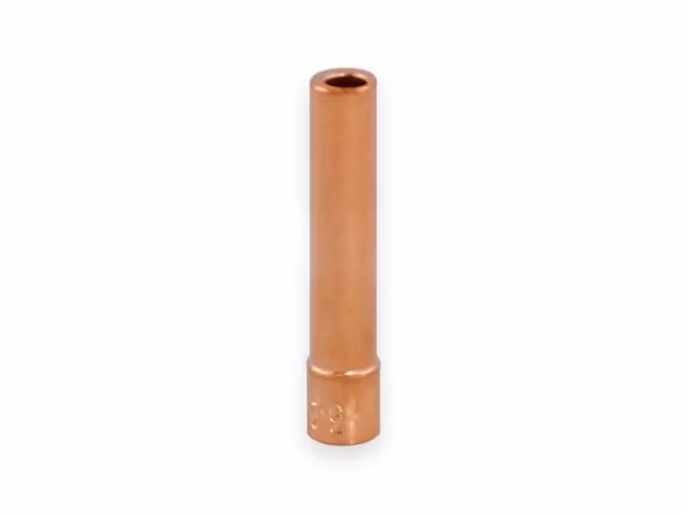 Miedziana tulejka zaciskowa o średnicy 2,4 mm do uchwytu spawalniczego TIG typu 17, 18 oraz 26, wersja standardowa.