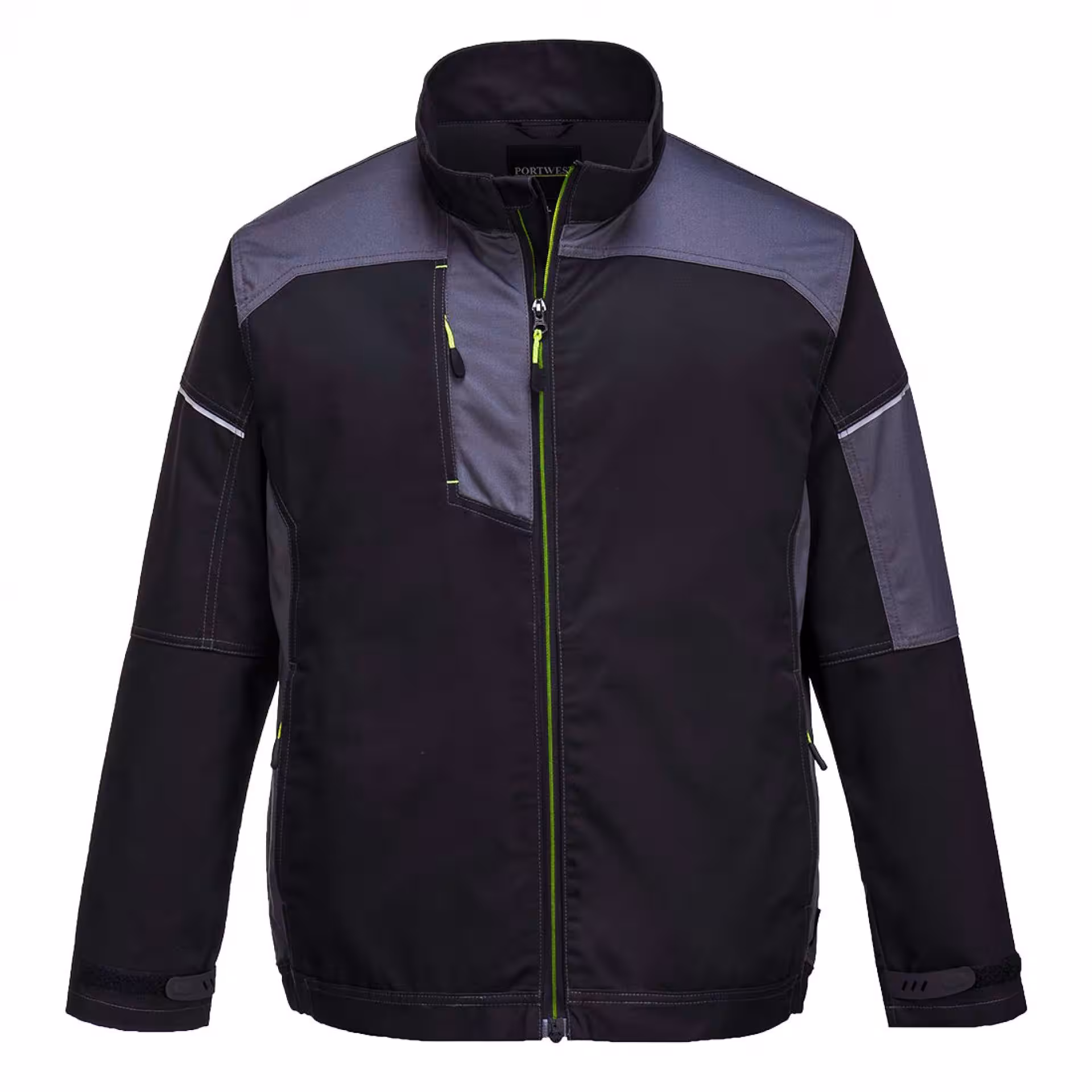 Czarna bluza robocza PW3 PORTWEST T603 z szarymi wstawkami przód.