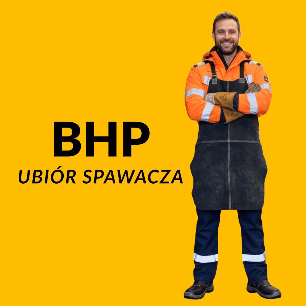 Pracownik ubrany w specjalistyczny strój BHP dla spawacza - trudnopalna odzież robocza i ochronna