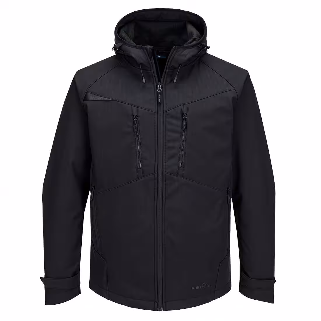 Czarna męska kurtka softshell Portwest DX474 z kapturem robocza i outdoorowa