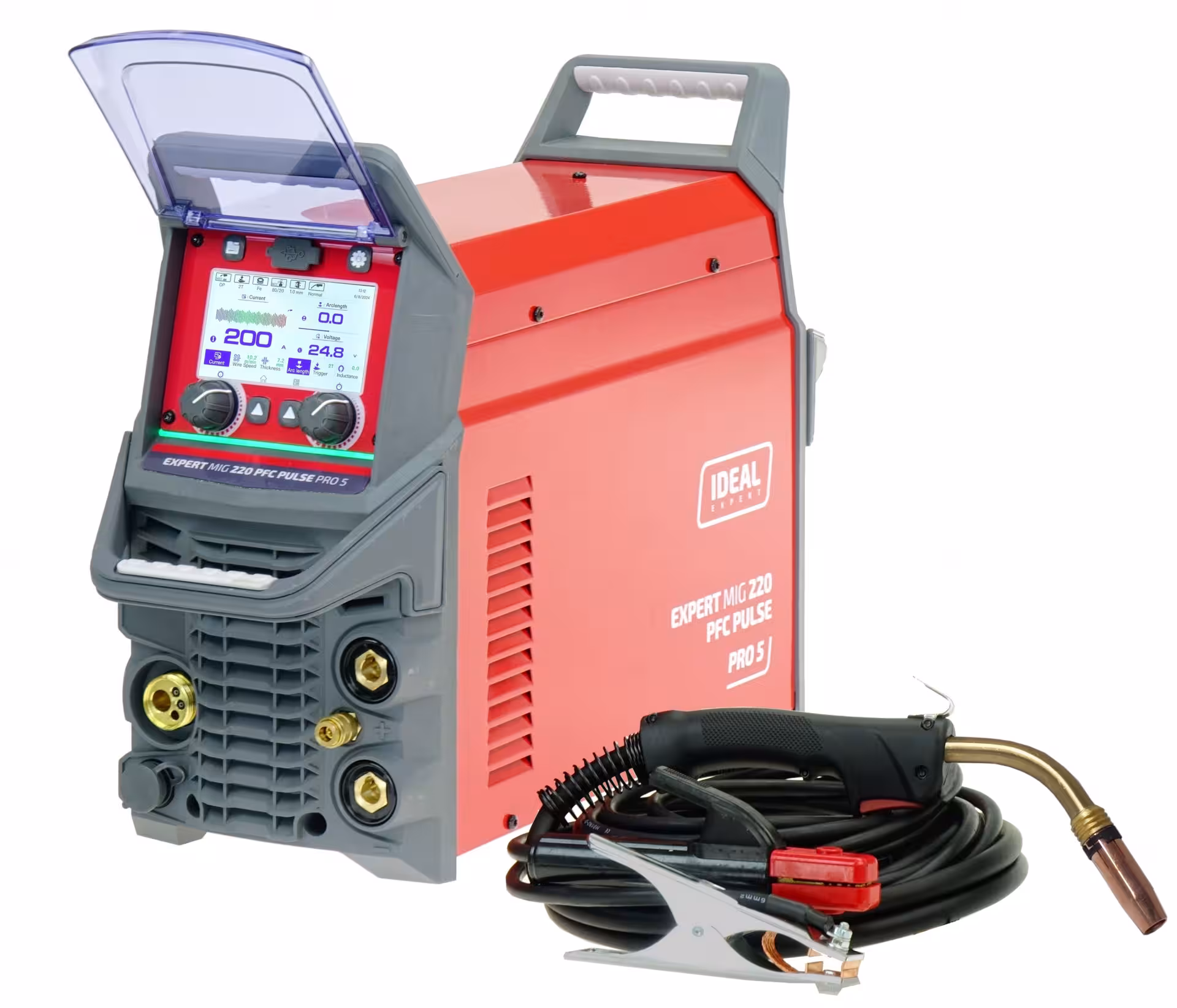 Spawarka inwertorowa EXPERT MIG 220 PFC PULSE Pro5 LCD z dotykowym wyświetlaczem 5 cali, funkcją podwójnego pulsu i uchwytem MIG 24