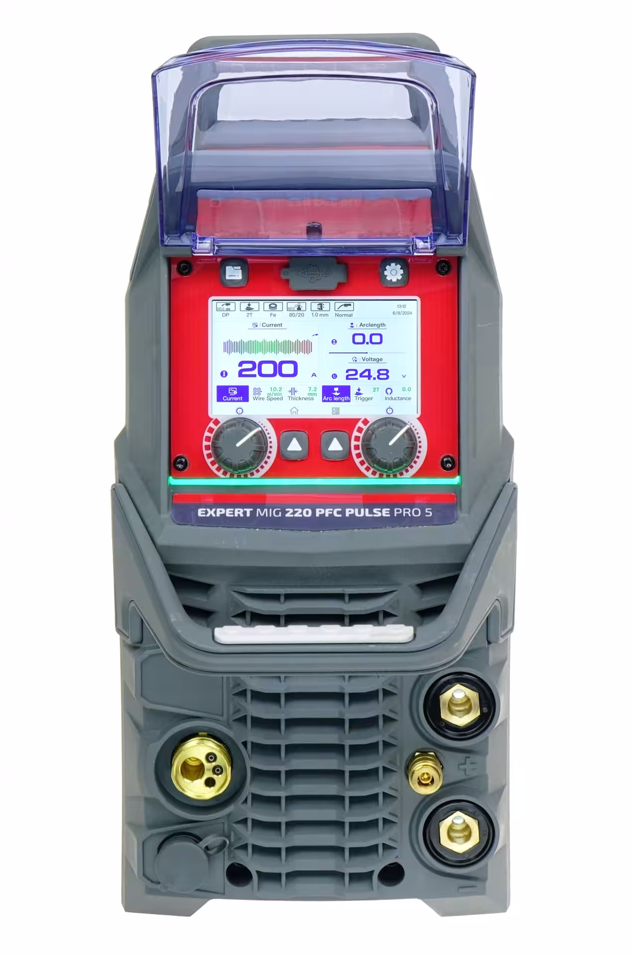 Spawarka inwertorowa EXPERT MIG 220 PFC PULSE Pro5 LCD z dotykowym wyświetlaczem 5 cali, funkcją podwójnego pulsu i uchwytem MIG 24