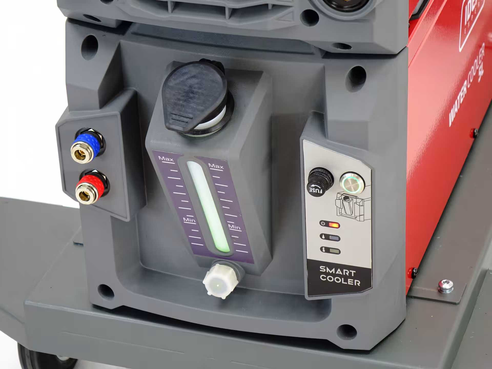 Trójfazowa spawarka przemysłowa EXPERT MIG 550W PULSE Pro7 LCD z zewnętrznym podajnikiem drutu, chłodnicą wodną i wózkiem