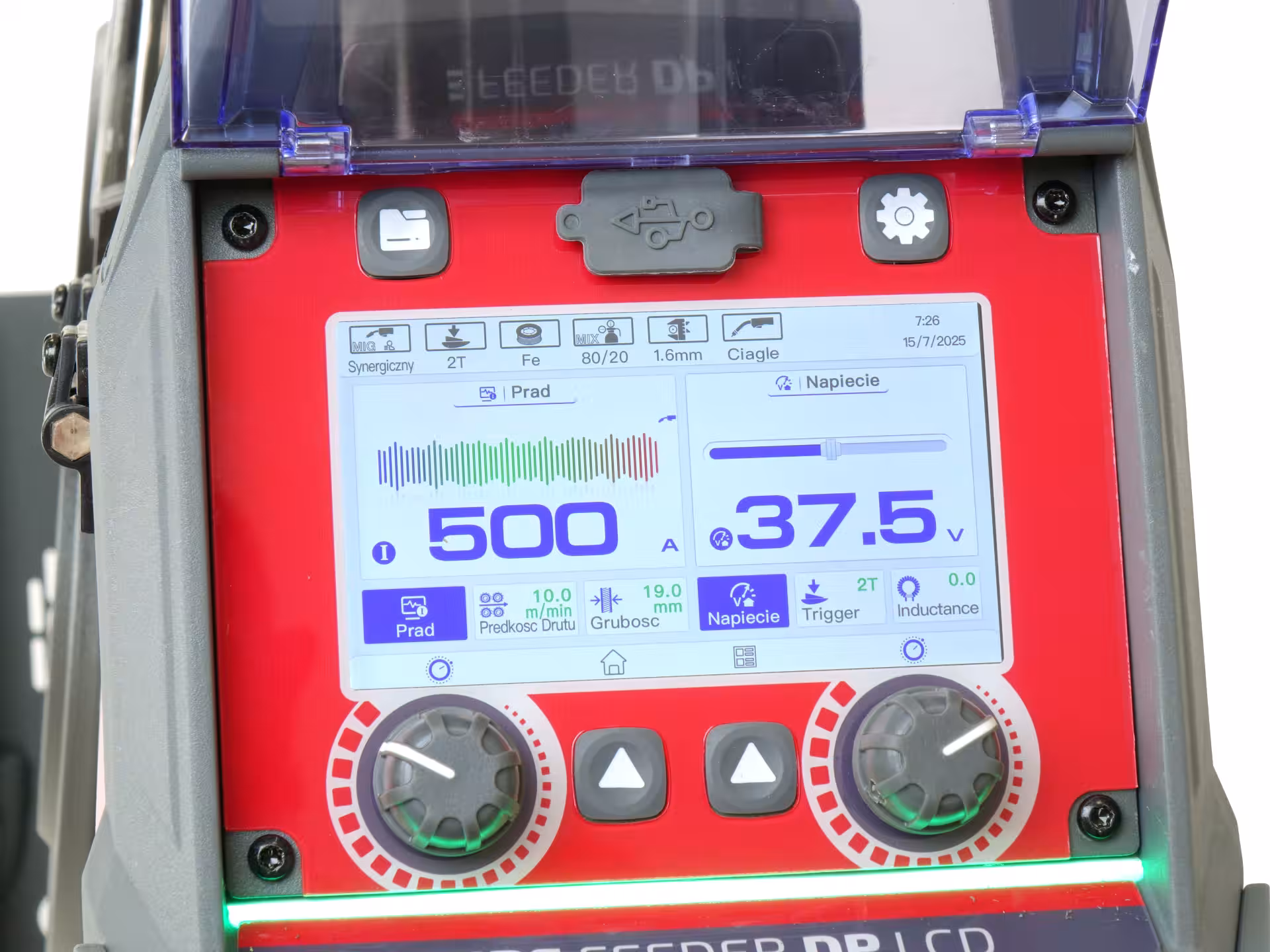 Trójfazowa spawarka przemysłowa EXPERT MIG 550W PULSE Pro7 LCD z zewnętrznym podajnikiem drutu, chłodnicą wodną i wózkiem