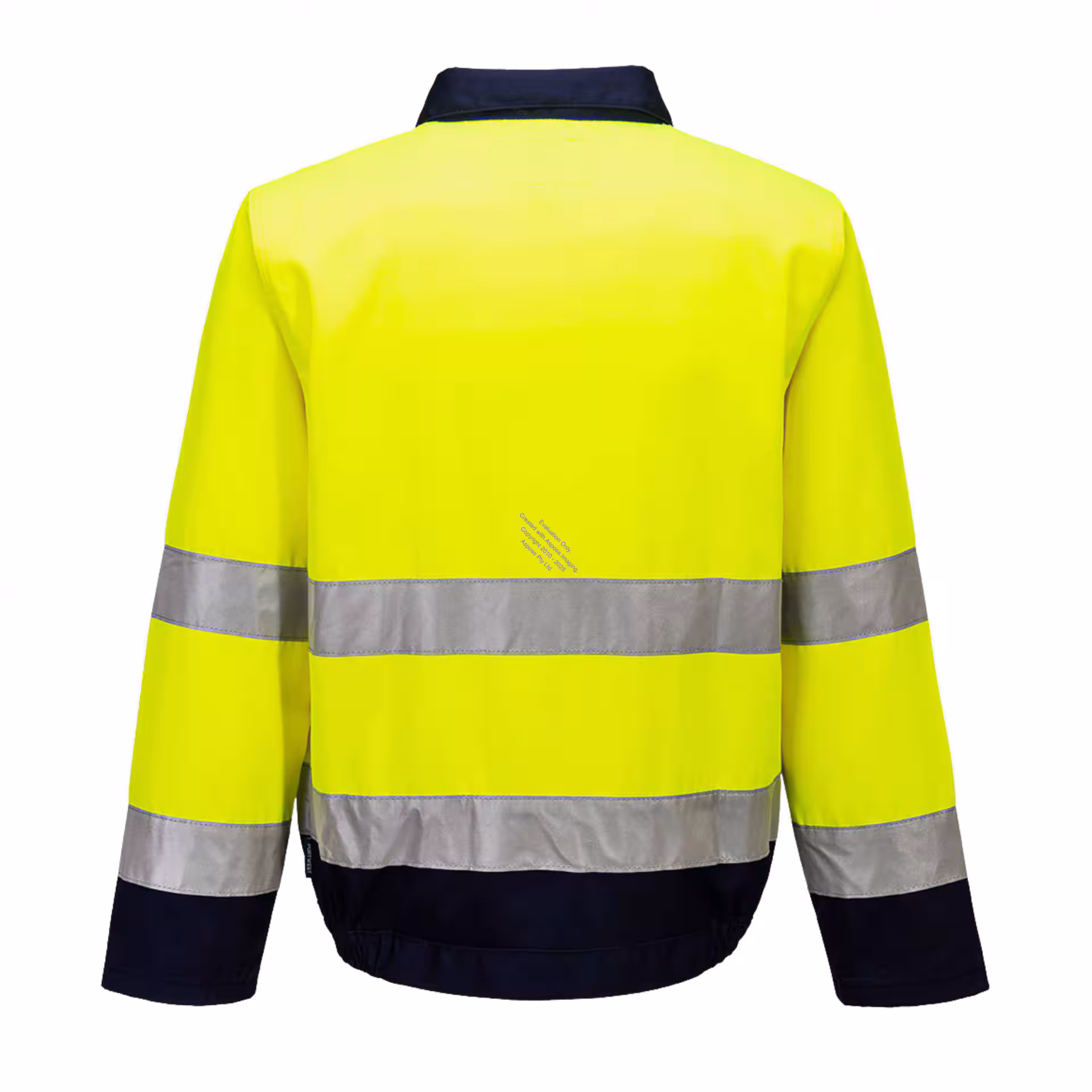 Żółta bluza robocza odblaskowa PORTWEST Madrid L tył z szerokimi taśmami ostrzegawczymi.