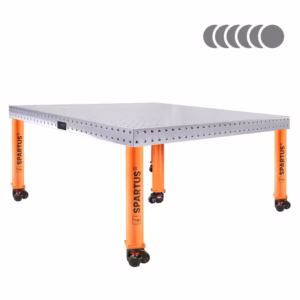 Stół spawalniczy SPARTUS 1500x1500 z pięcioma solidnymi nogami i kółkami jezdnymi.